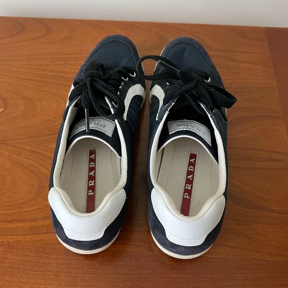 Navy Blue Nylon and Suede Prada Sneakers with Navy Laces Size EU 37 - Picture 2 of 7